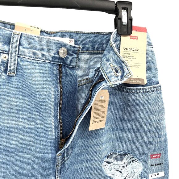 NEW Levi's '94 Baggy Jeans Womens 27 x 31 Straight Leg Distressed Blue Denim 90s - Picture 3 of 9